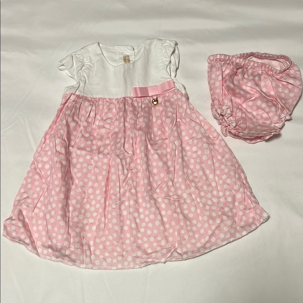 Baby Club Chic  Pink and White Polka Dot Cotton Dress Made in Peru 6-9 Months